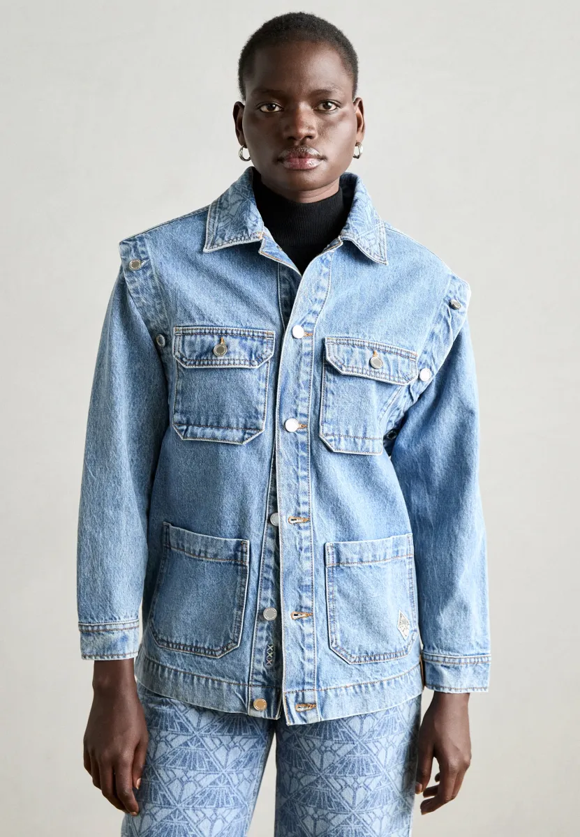 WASHED JACKET WITH DETACHABLE SLEEVES - Jeansjacke - lakehouse