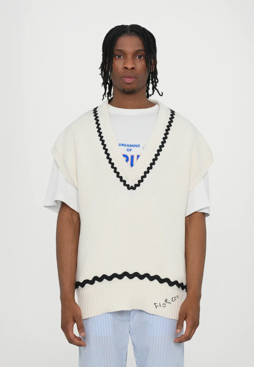 WAVE TRIM GILET - Strickpullover - white