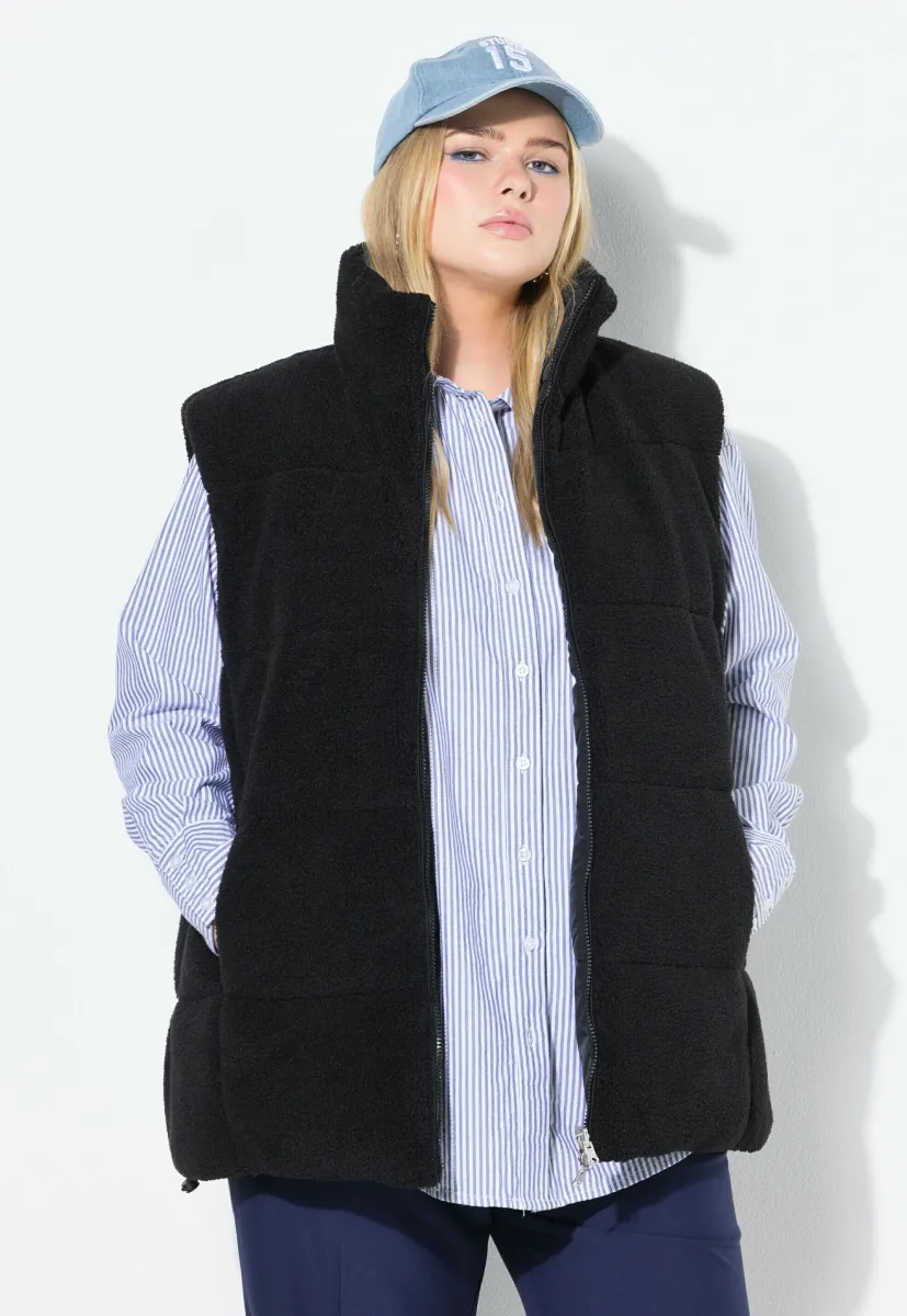 WENDE LOOSE SHAPE, GLATTES WEB/TEDDYPLÜSCH - Weste - black