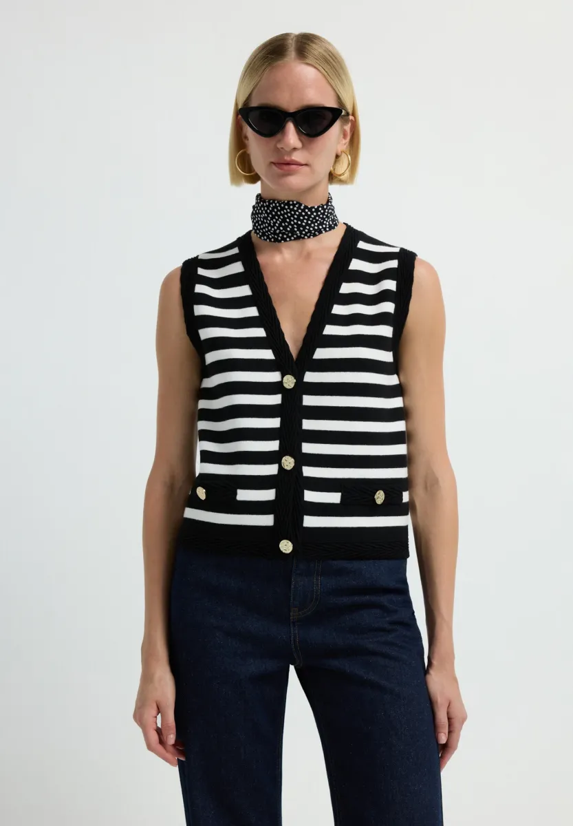 Weste - striped black