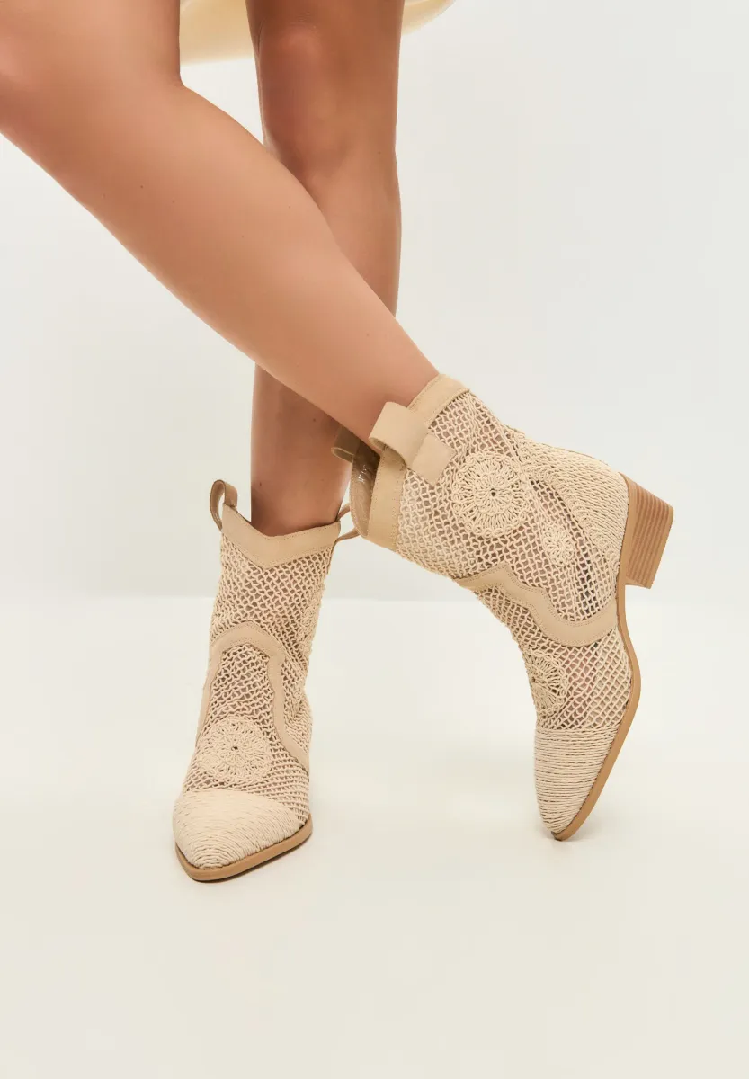 WESTERN – EMBROIDERED - Cowboy-/Bikerstiefelette - beige