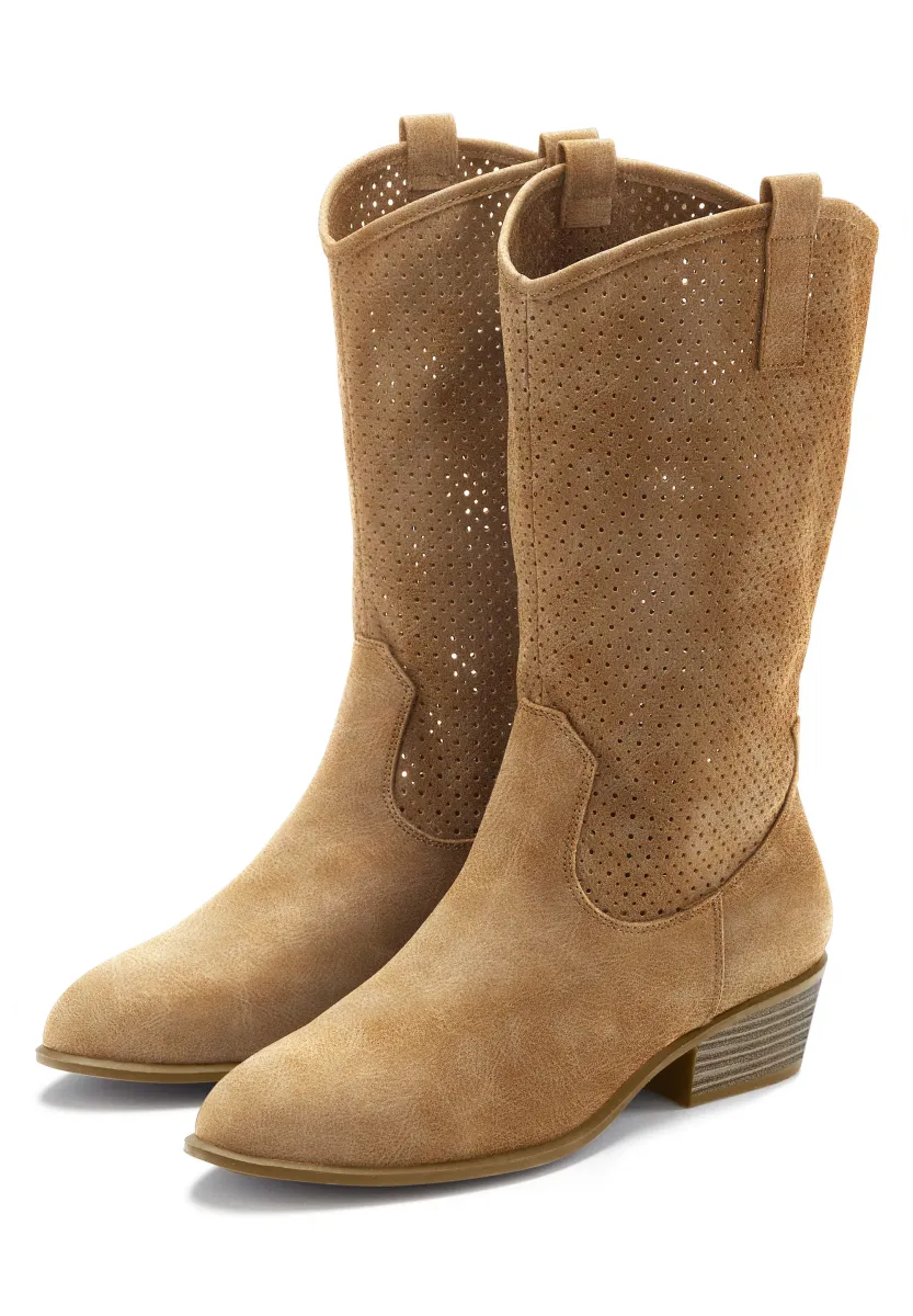 WESTERNSTIEFEL - Cowboy-/Bikerboot - camelfarben