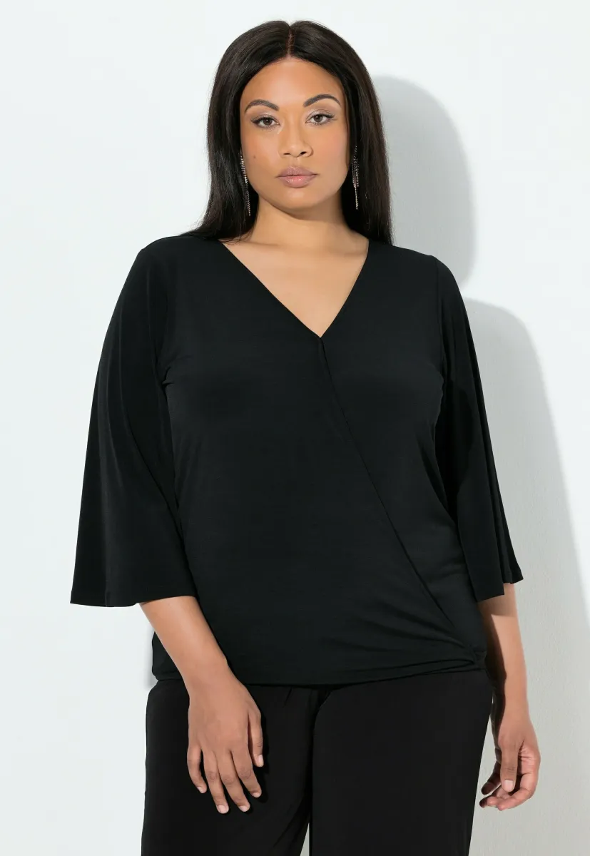 WICKELOPTIK V-AUSSCHNITT 3/4-GLOCKENÄRMEL - Langarmshirt - black