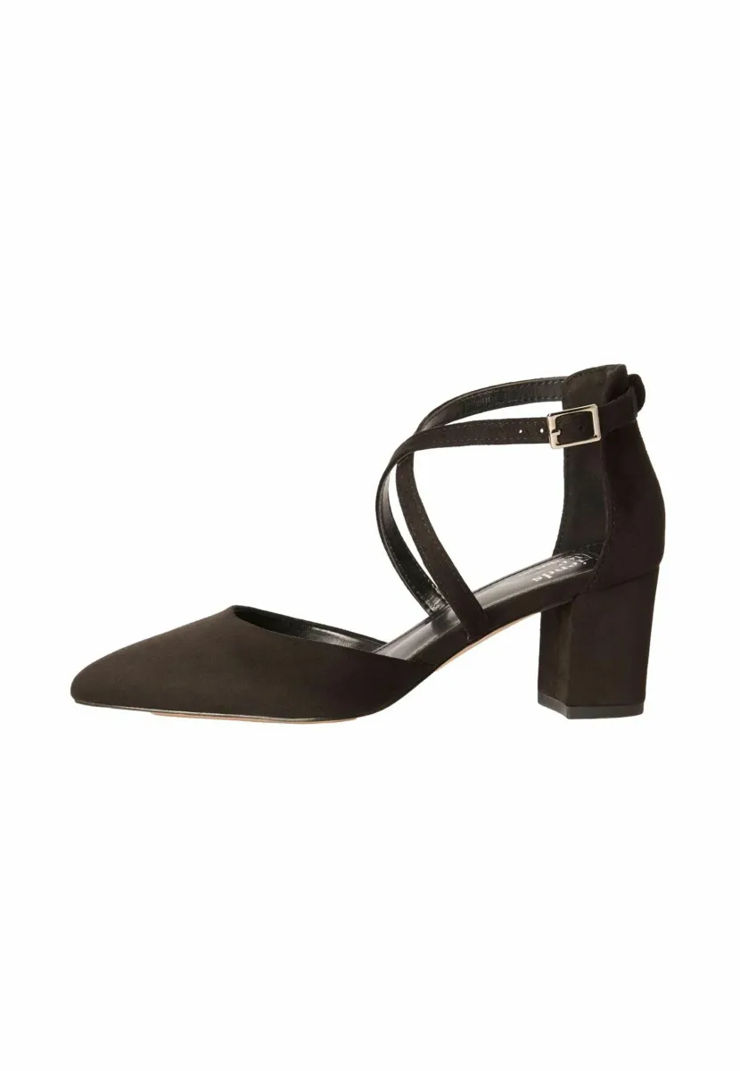 WIDE FIT CROSS STRAP BLOCK HEEL COURTS  - Pumps - black