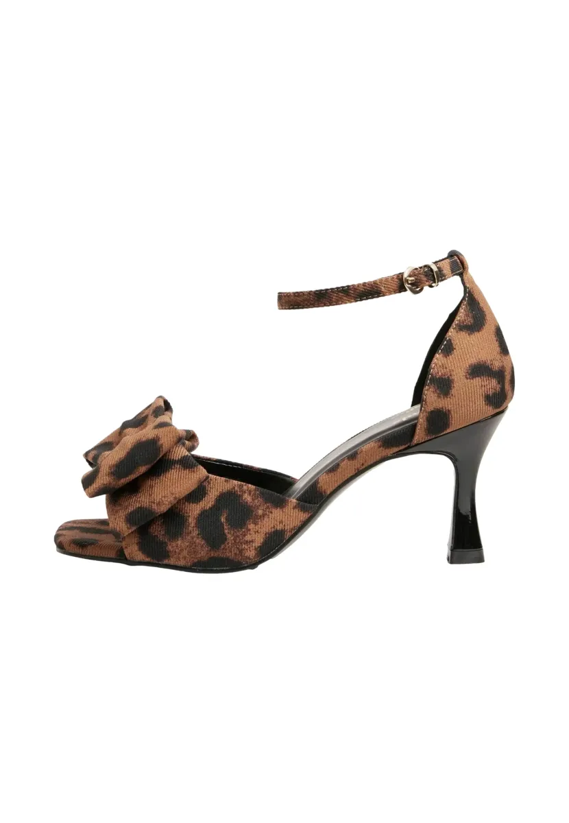 WIDE FIT - MID HEEL BOW DETAIL - Riemensandalette - brown leopard