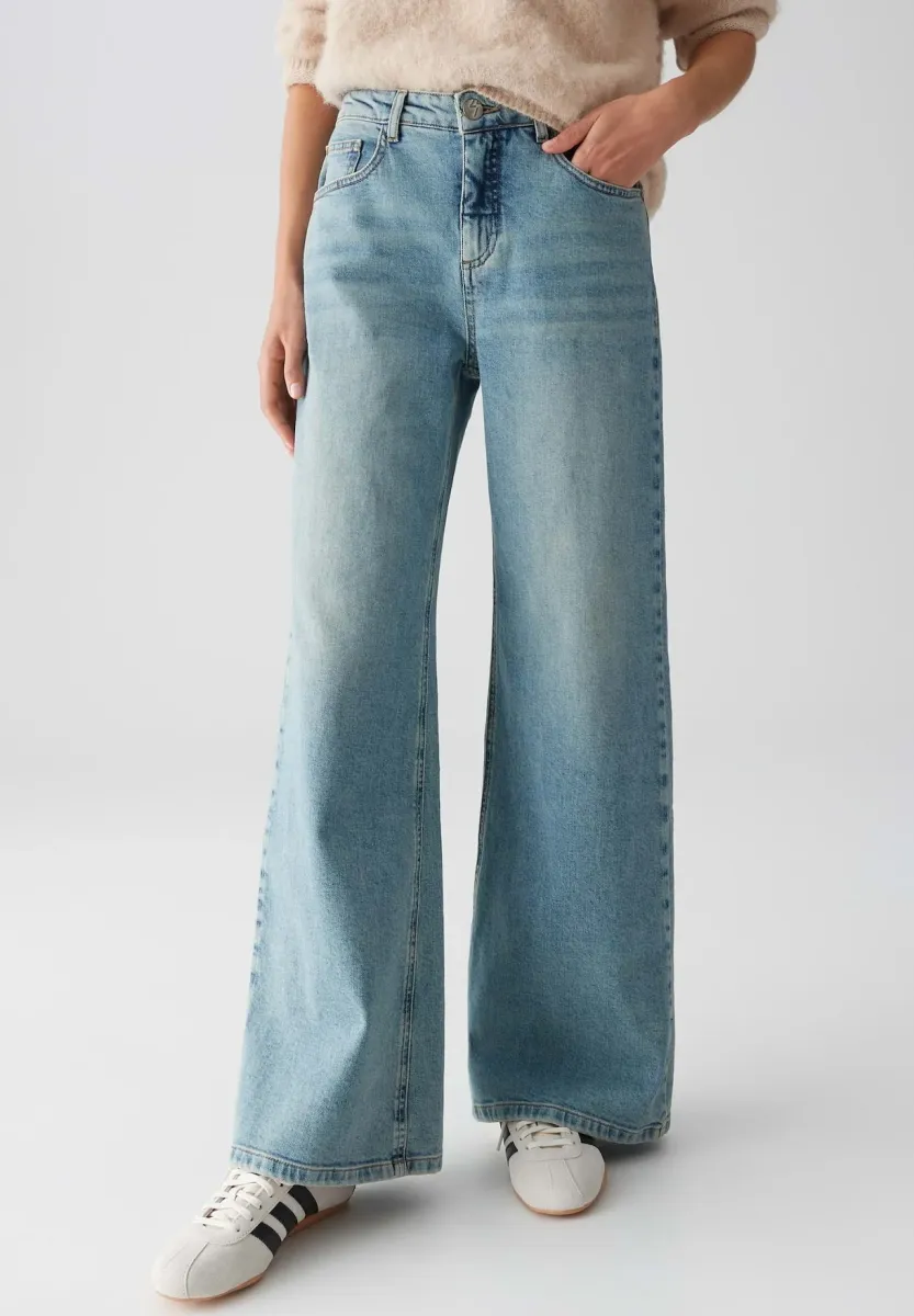 WIDE LEG USED EFFECT - Wide Leg - light dirty blue