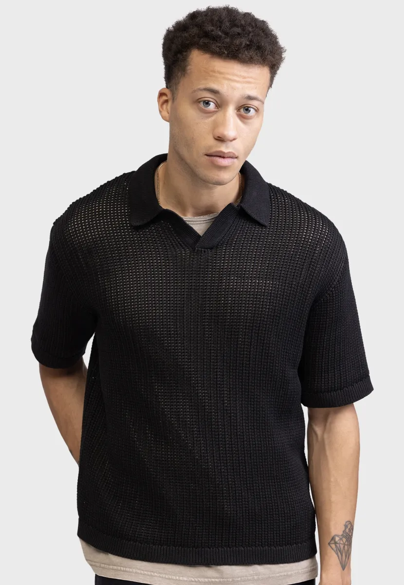 WILSON KNIT POLO BOXY FIT - Strickpullover - black