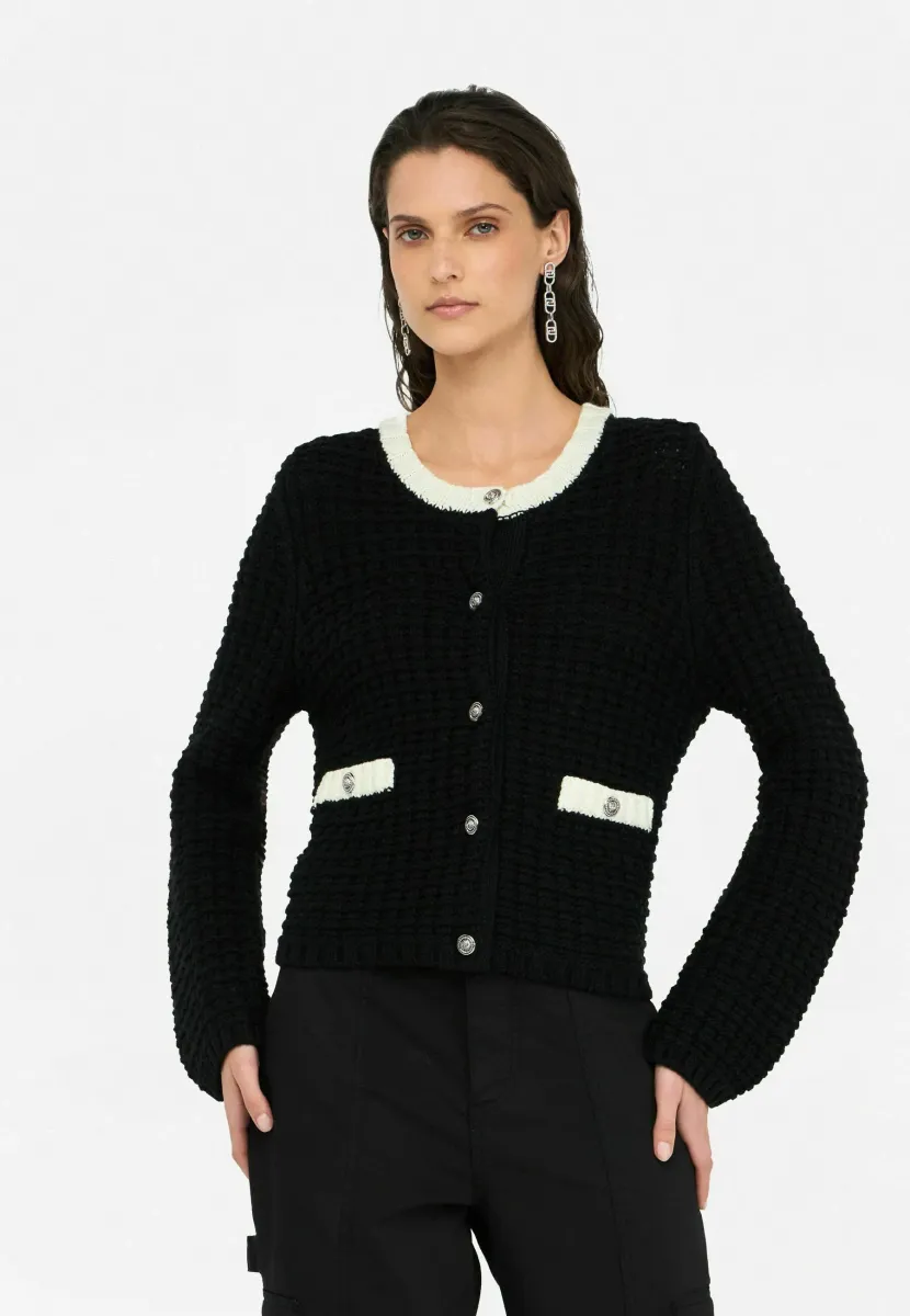 WITH BEJEWELLED BUTTONS - Strickjacke - black