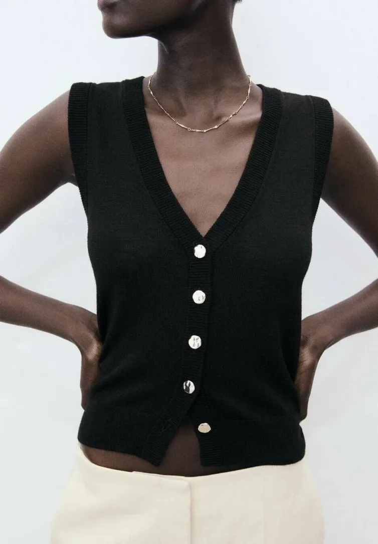 WITH BUTTONS - Weste - black