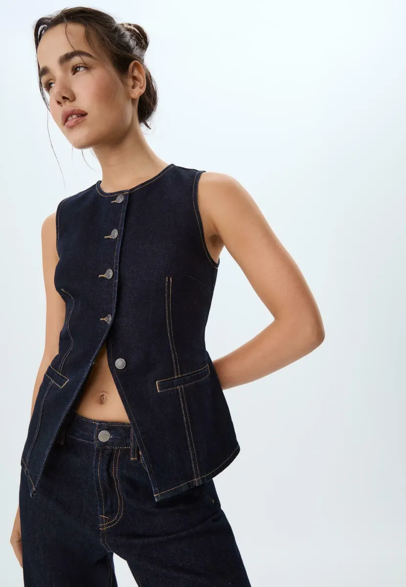 WITH BUTTONS  - Weste - dark-blue denim