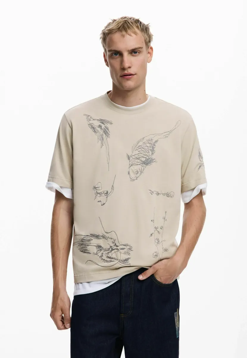 WITH CARP -  DRAWINGS - T-Shirt print - gray
