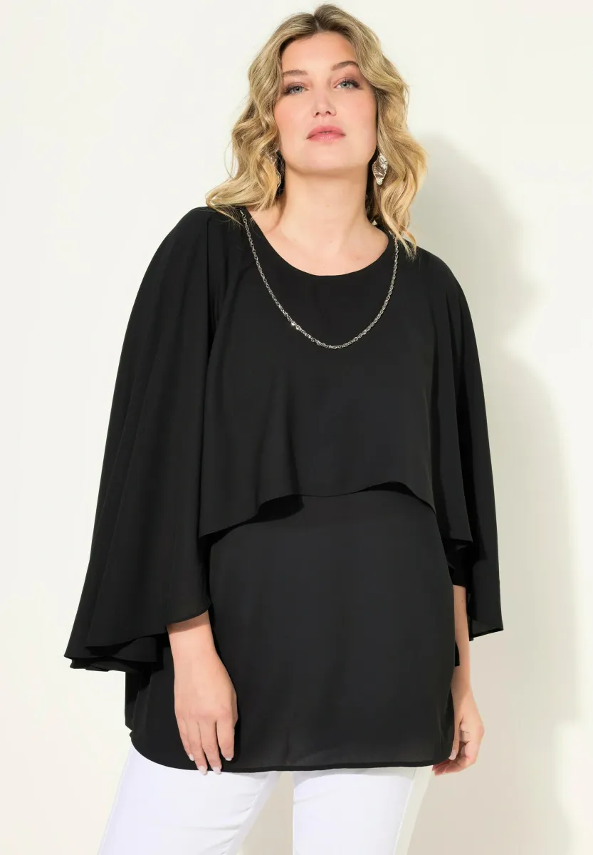 WITH DRAPED SHOULDERS AND REMOVABLE CHAIN - Bluse - black