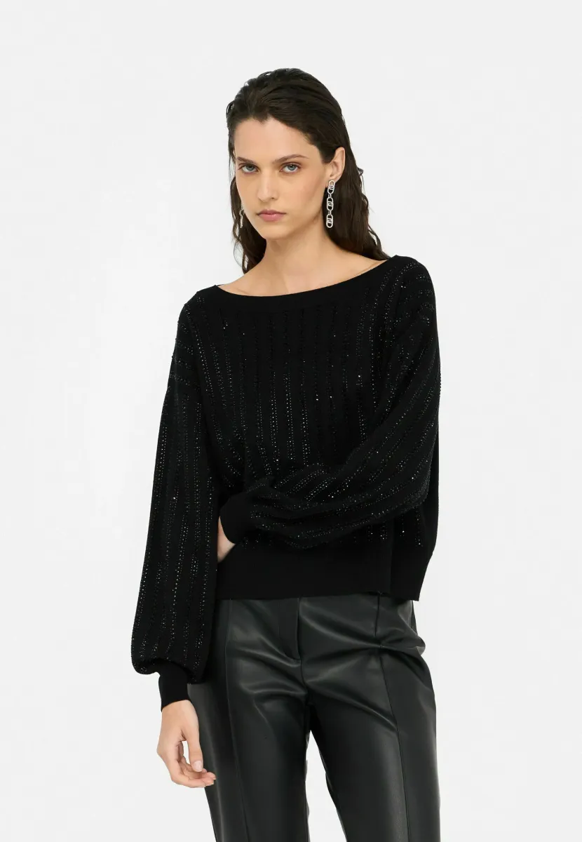 WITH GEMSTONES - Strickpullover - black