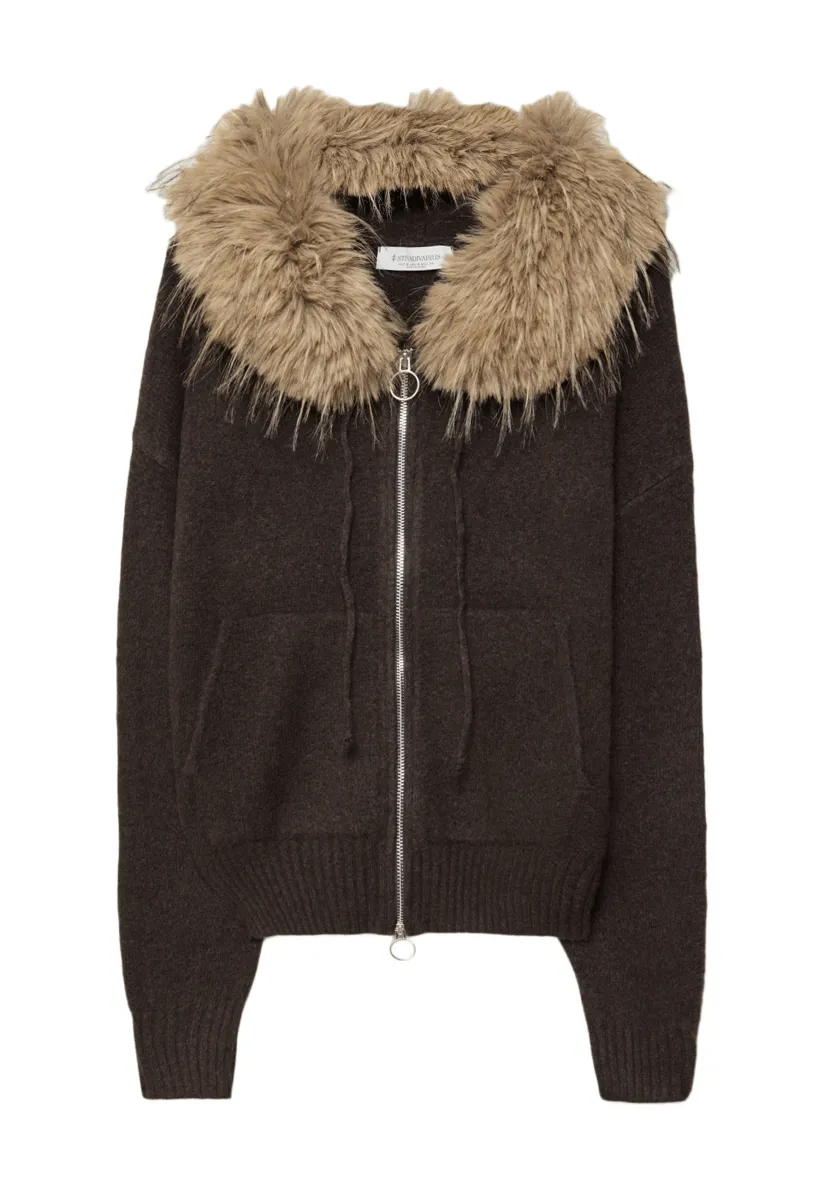 WITH HOOD  - Strickjacke - mottled brown