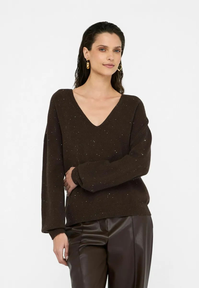 WITH MICRO SEQUINS - Strickpullover - brown