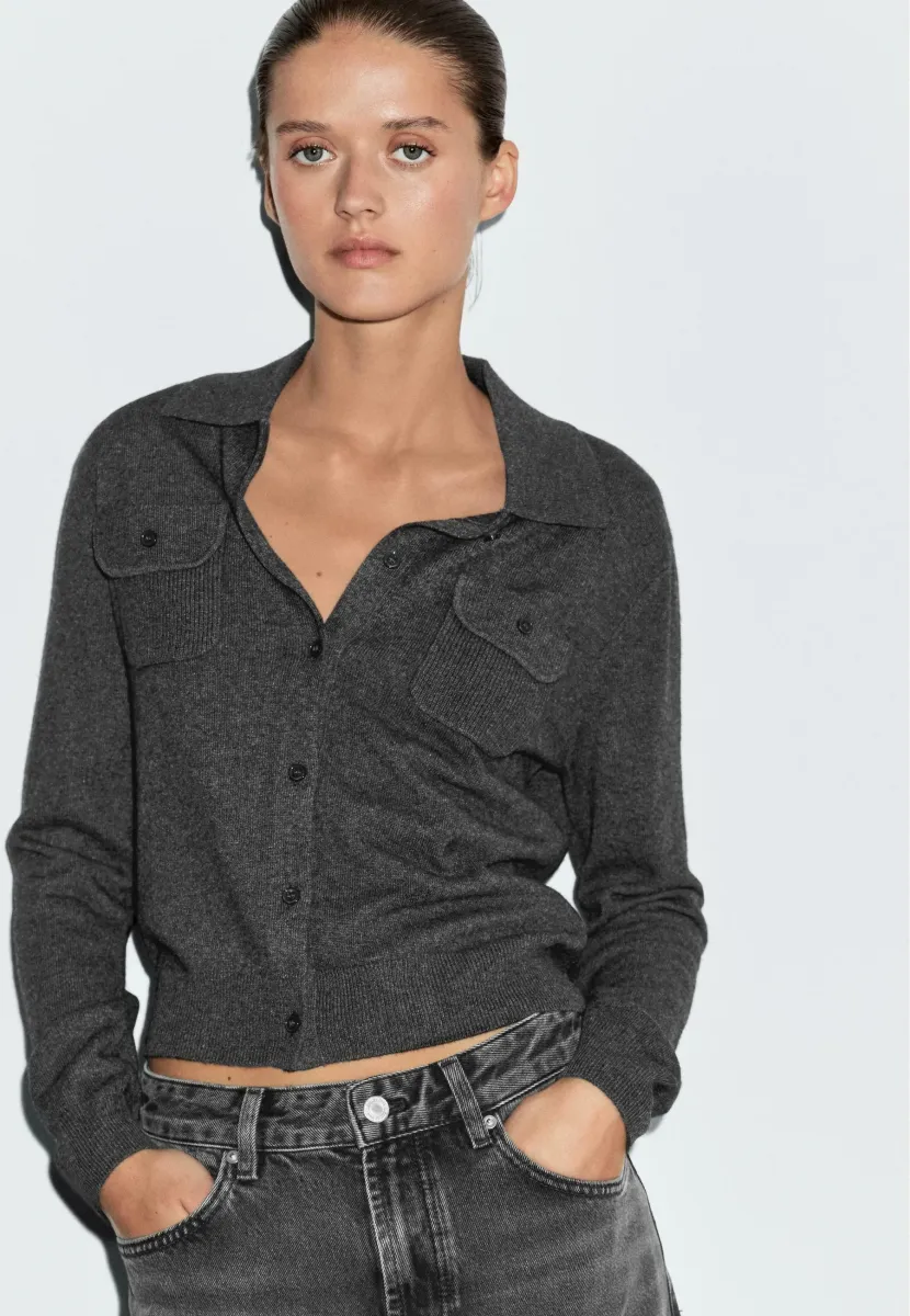 WITH POCKET DETAILS - Strickjacke - dark grey