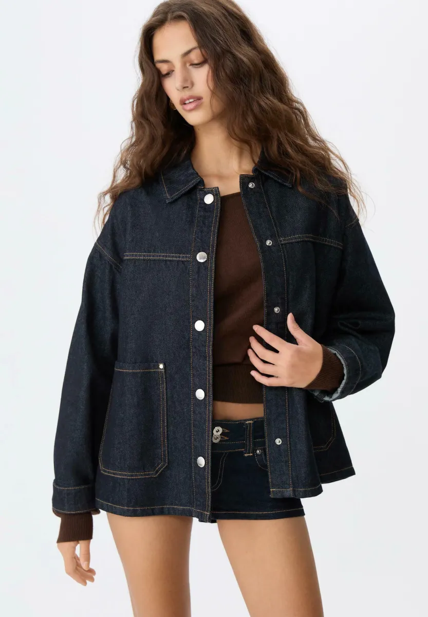 WITH POCKETS - Jeansjacke - dark blue