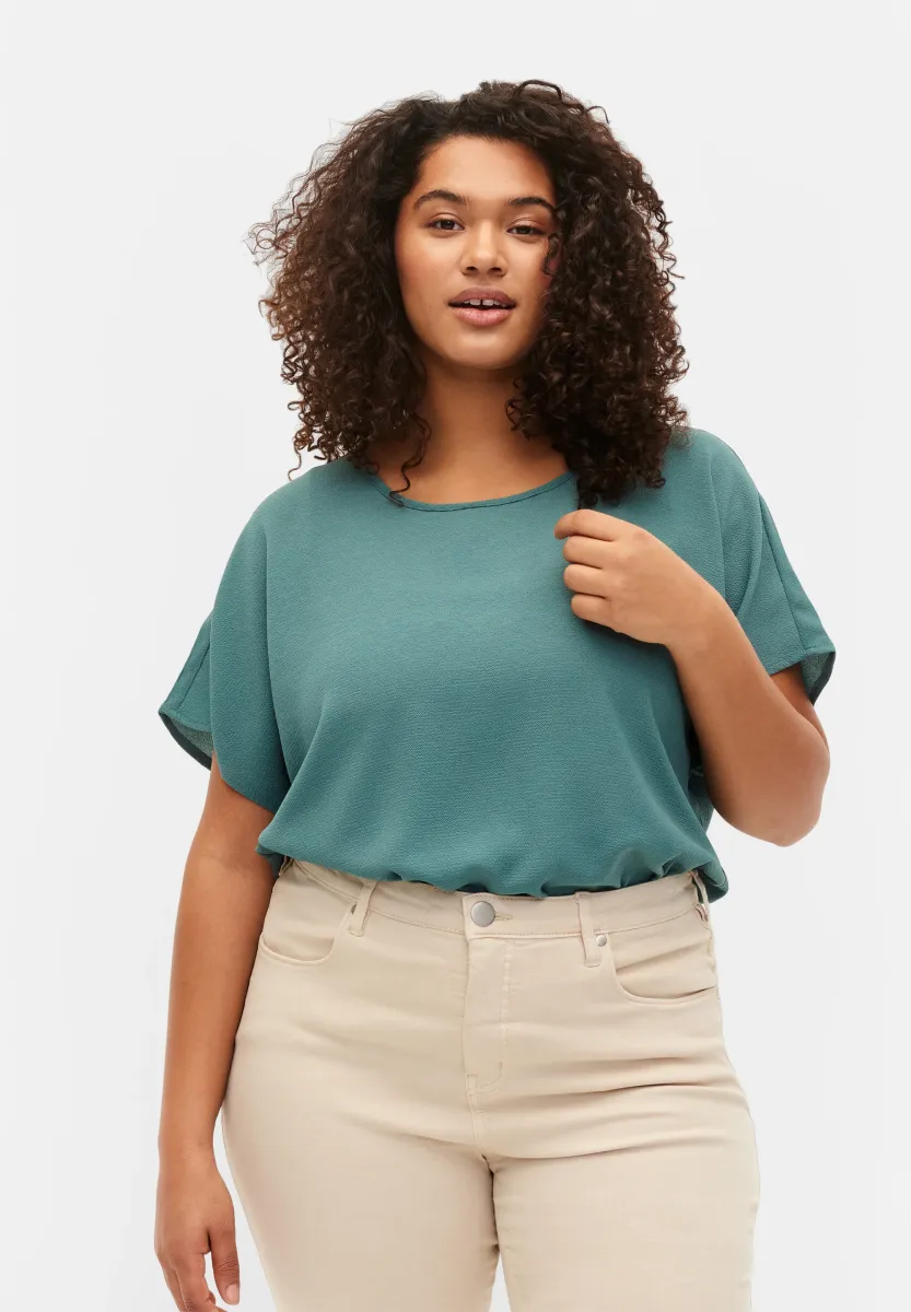 WITH SHORT SLEEVES AND A ROUND NECKLINE - Bluse - green