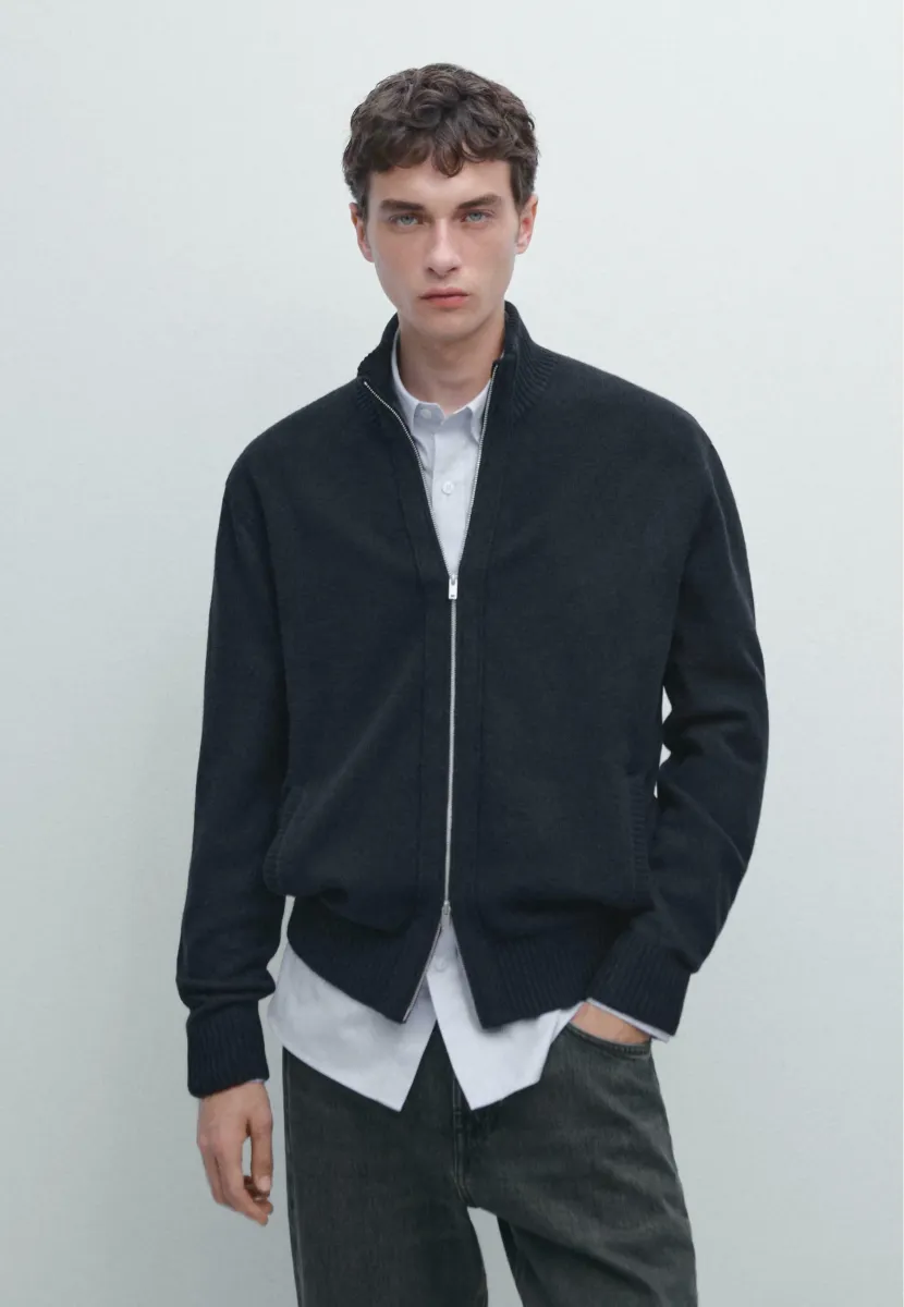 WITH ZIP DETAIL - Strickjacke - dark blue