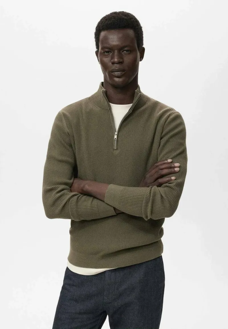 WITH ZIP NECK - Strickpullover - olive
