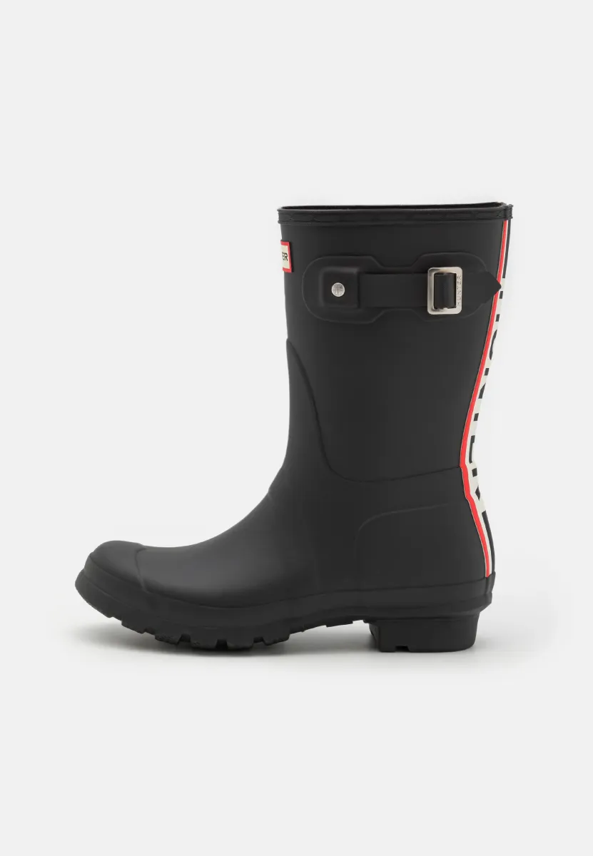 WOMENS SHORT TRI COLOUR LOGO BACKSTRAP BOOT - Gummistiefel - black