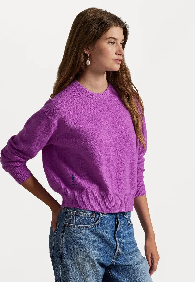 WOOL BLEND CROPPED CREWNECK JUMPER - Strickpullover - fig purple
