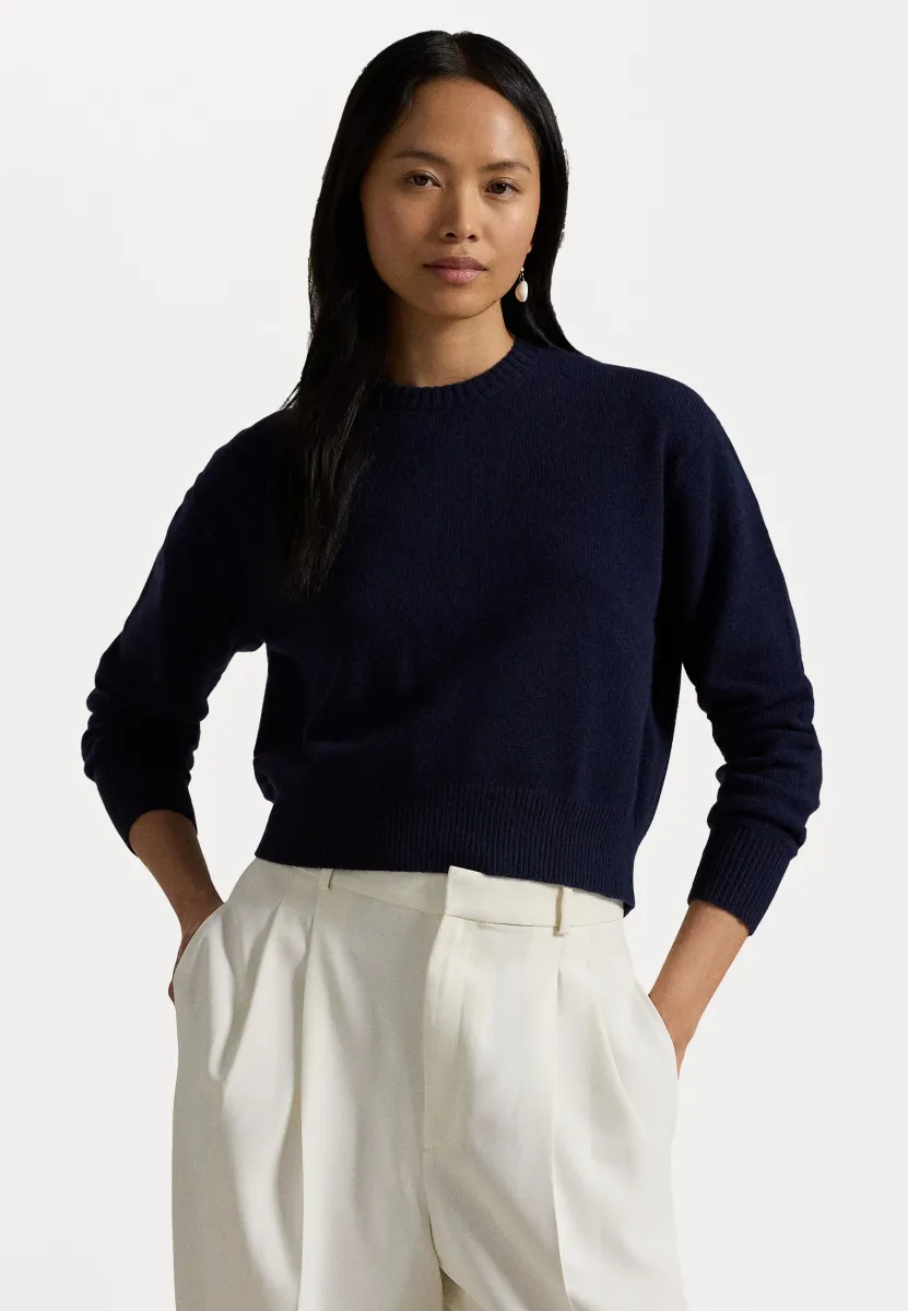 WOOL BLEND CROPPED CREWNECK JUMPER - Strickpullover - hunter navy
