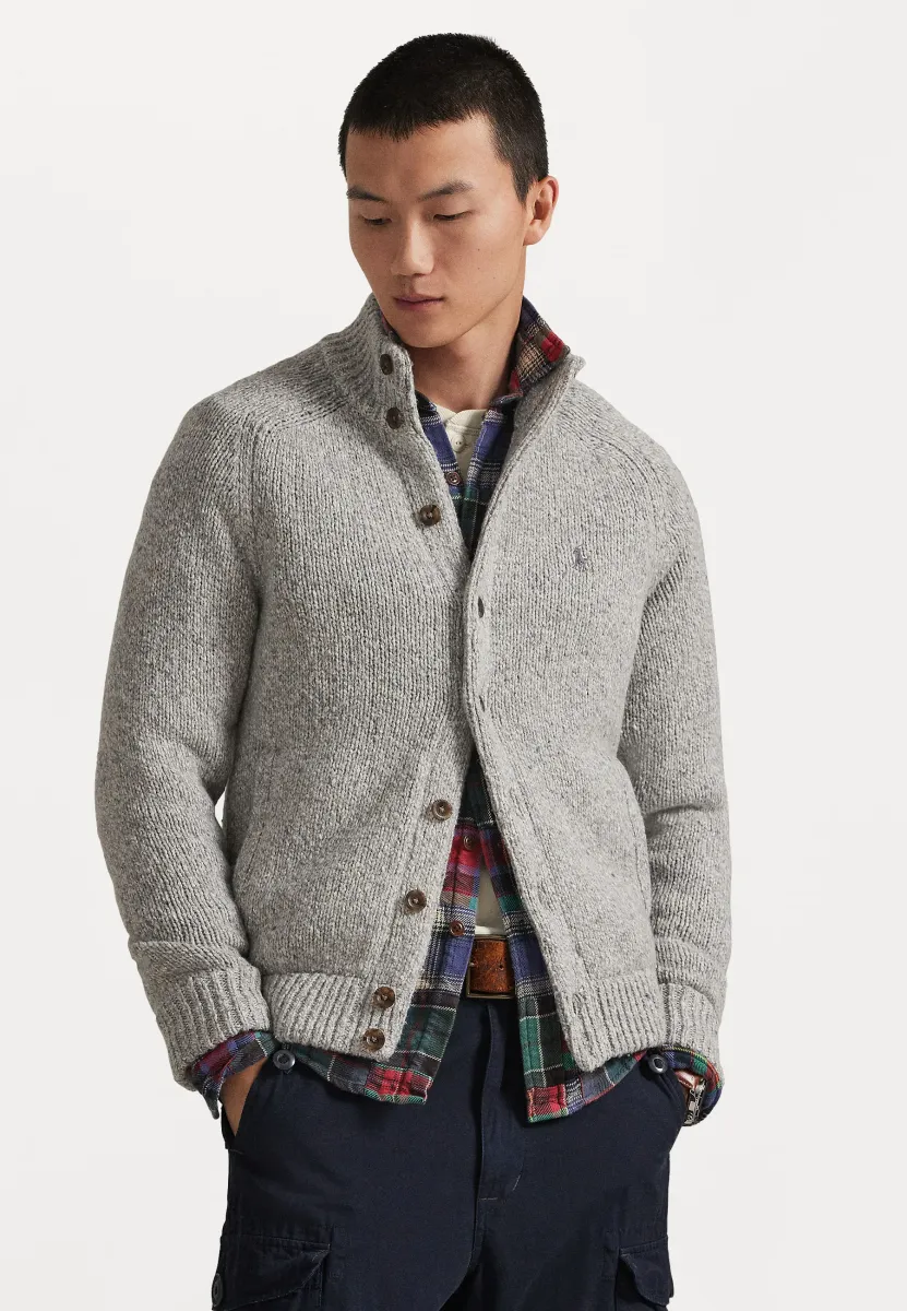 WOOL-BLEND MOCKNECK CARDIGAN - Strickjacke - grey marl