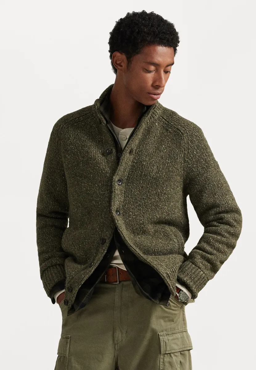WOOL-BLEND MOCKNECK CARDIGAN - Strickjacke - olive marl