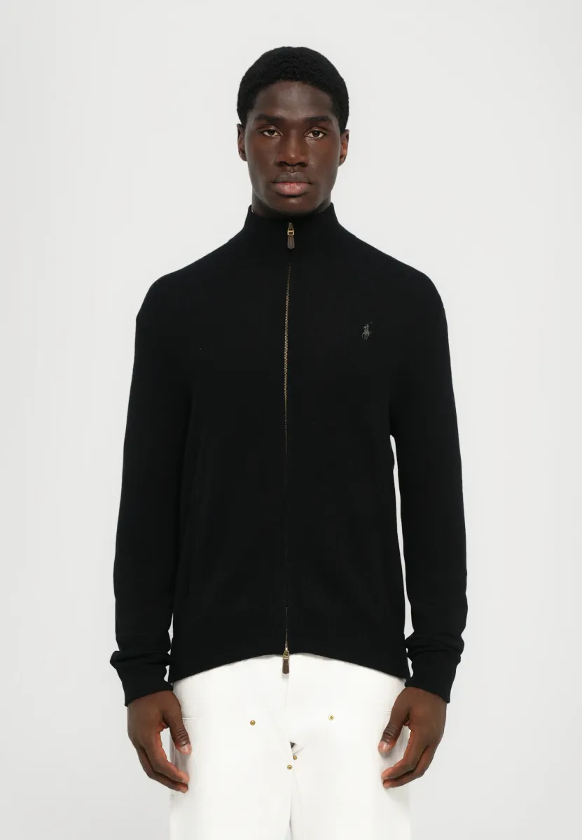 WOOL FULL-ZIP SWEATER - Strickjacke - black