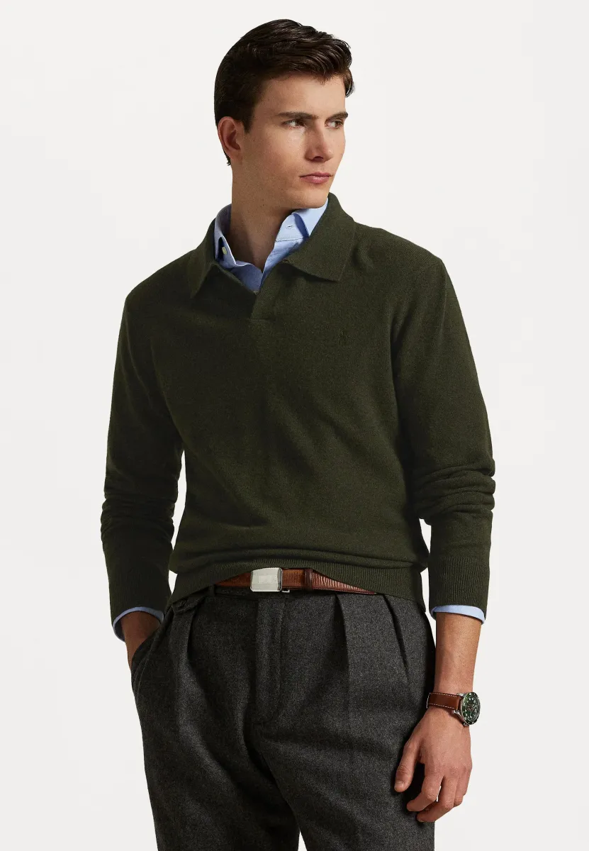 WOOL JOHNNY COLLAR JUMPER - Strickpullover - leaf green heather