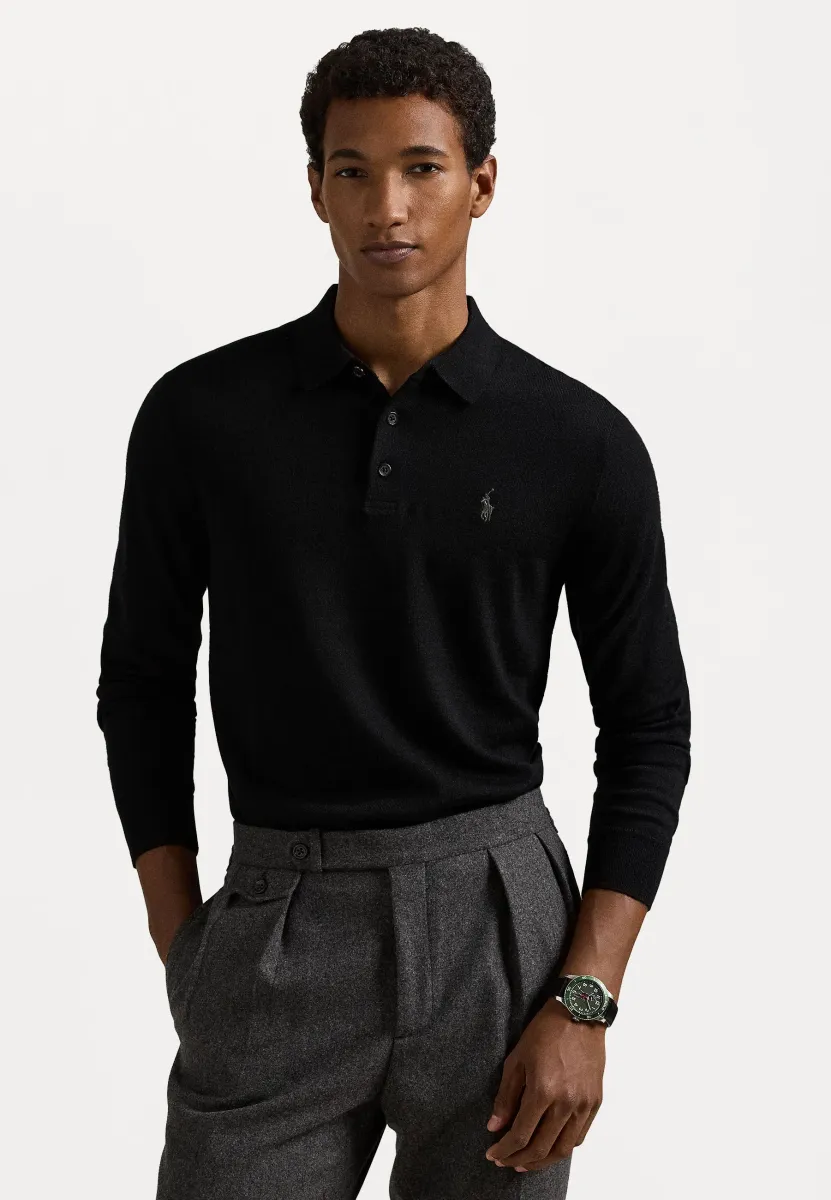 WOOL POLO-COLLAR JUMPER  - Strickpullover - black