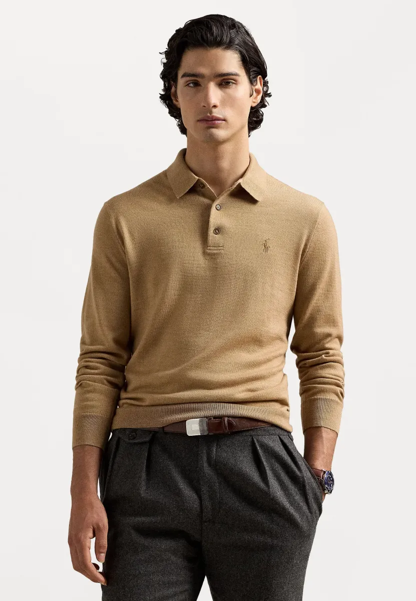 WOOL POLO-COLLAR JUMPER  - Strickpullover - camel melange