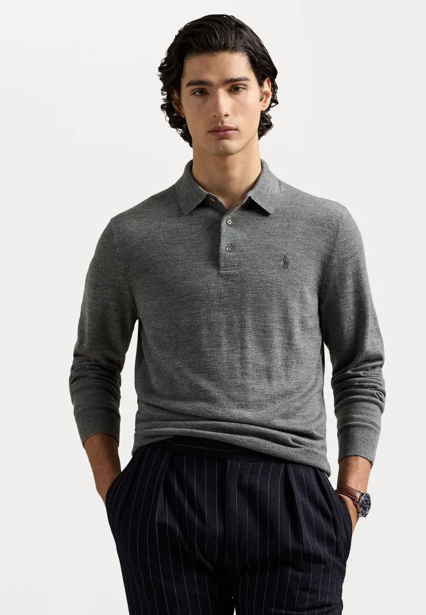WOOL POLO-COLLAR JUMPER  - Strickpullover - fawn grey heather
