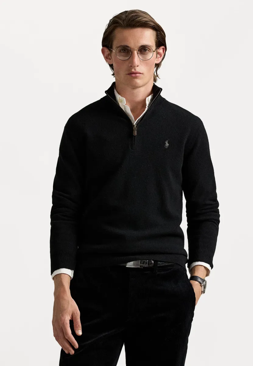 WOOL QUARTER-ZIP JUMPER - Strickpullover - black
