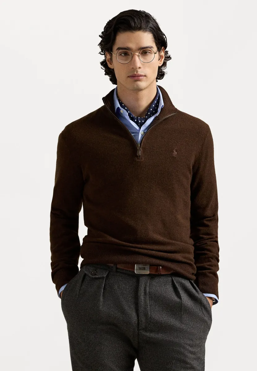 WOOL QUARTER-ZIP JUMPER - Strickpullover - cacao brown heather