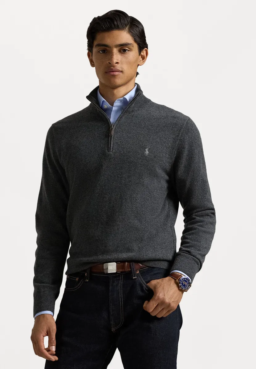 WOOL QUARTER-ZIP JUMPER - Strickpullover - dark charcoal heather