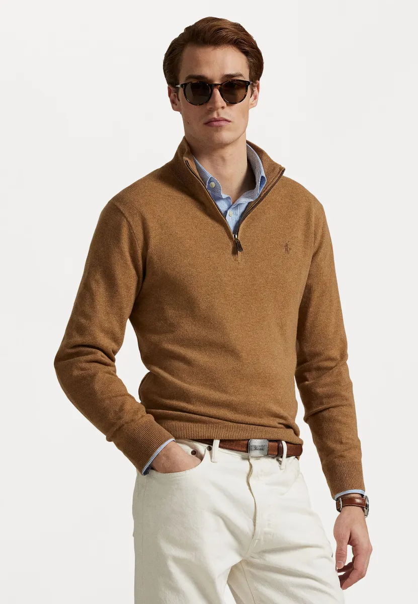 WOOL QUARTER-ZIP JUMPER - Strickpullover - latte brown heather