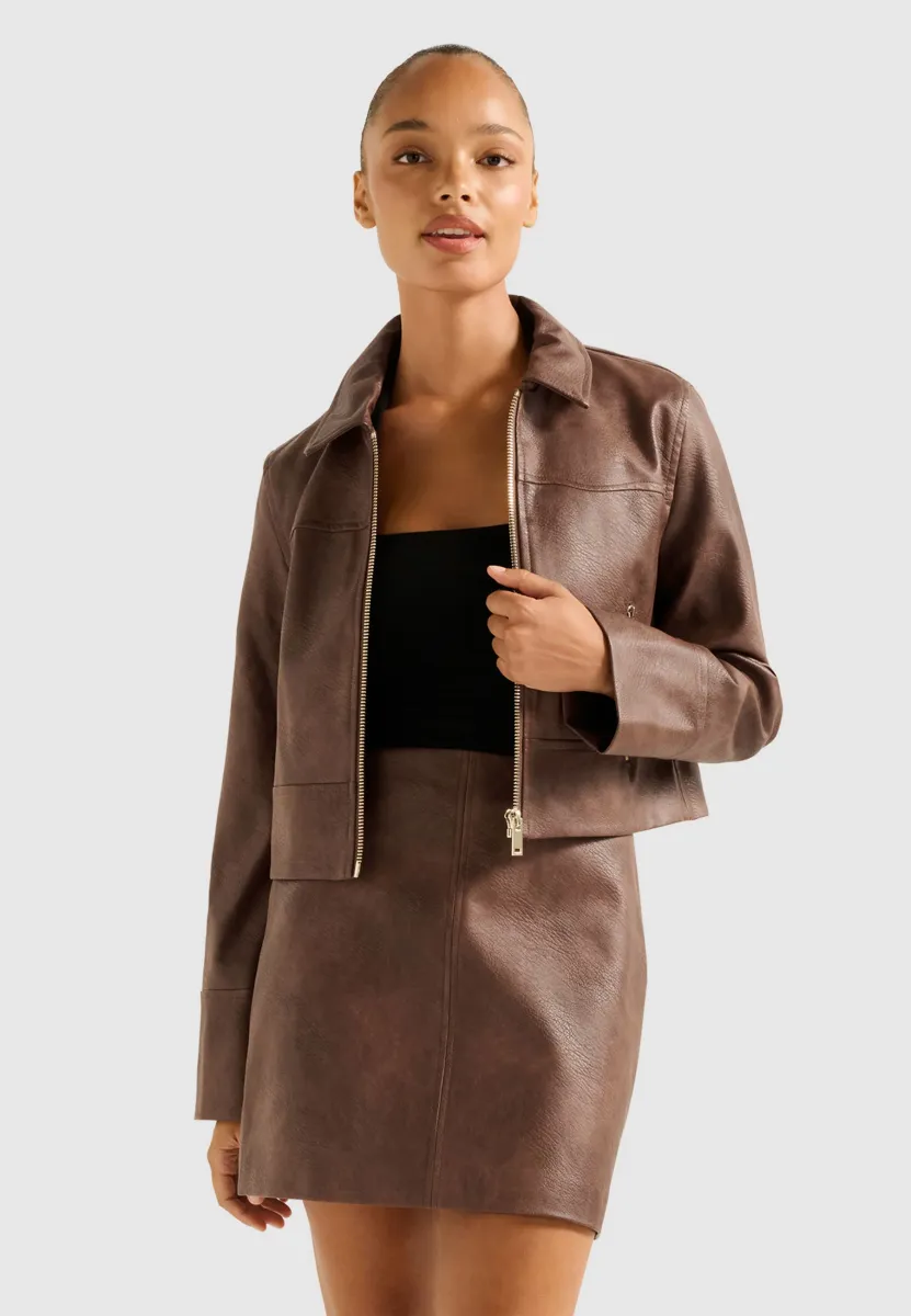 WREN - Lederjacke - walnut set