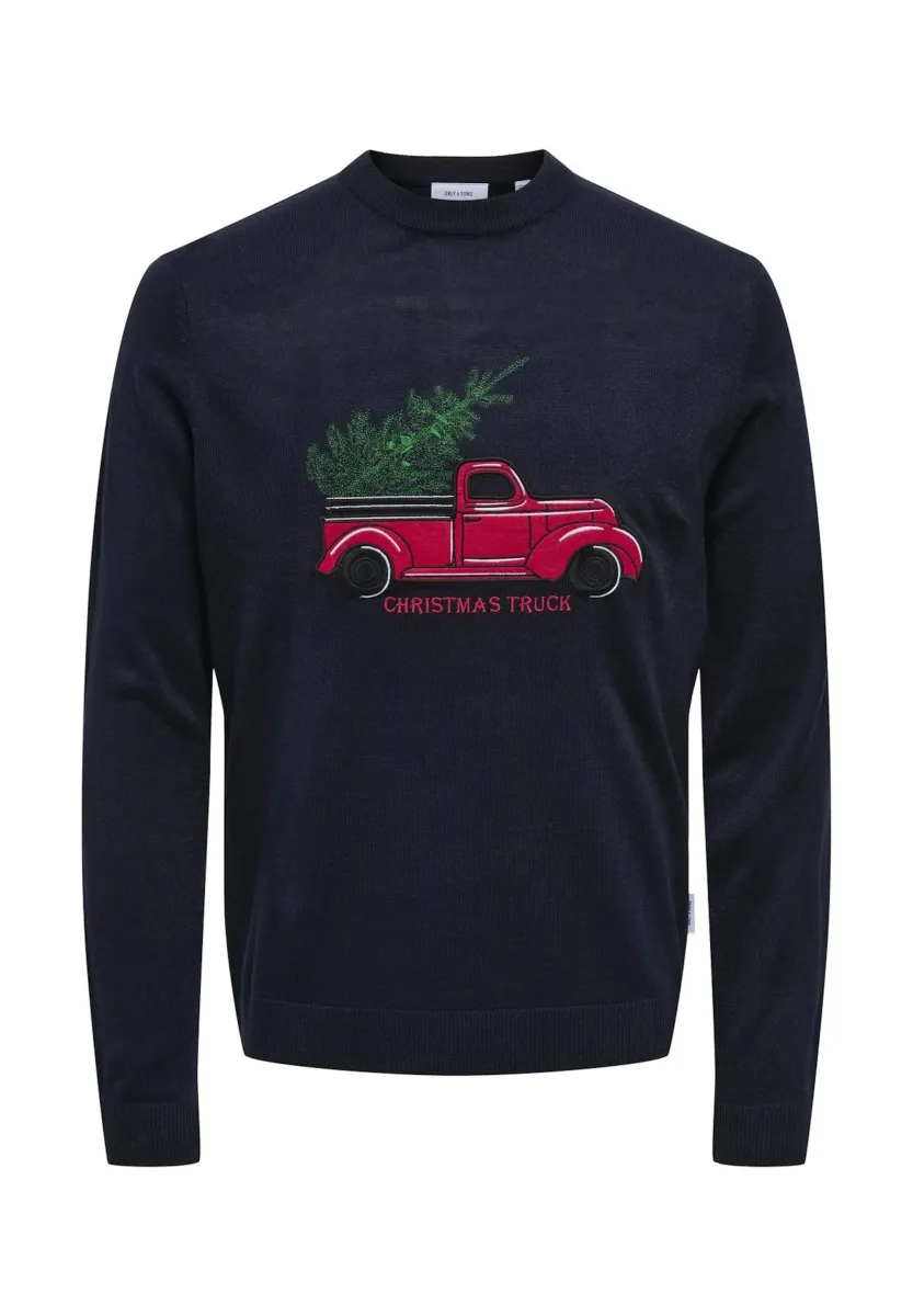 XMAS APLICATION R-NECK - Strickpullover - dunkelblau