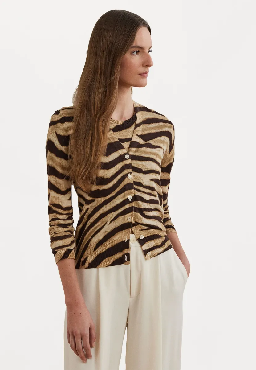 Zebra Print Linen Cotton Cardigan - Strickjacke - mascarpone cream/brown