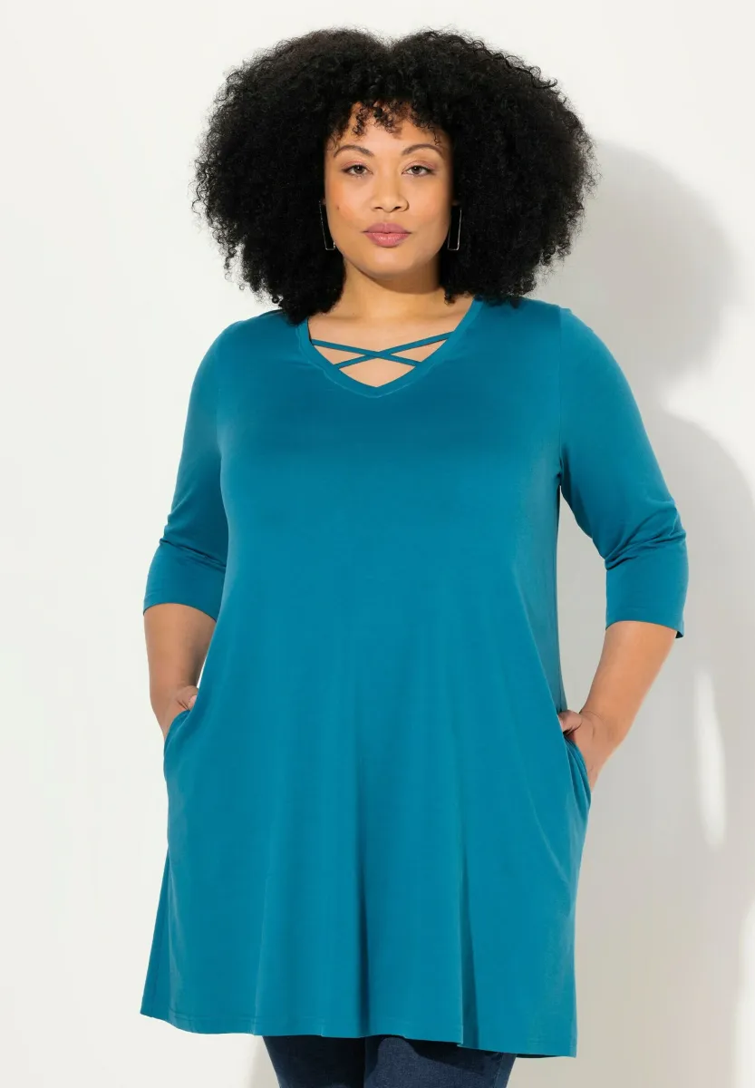 ZIERBÄNDER V-AUSSCHNITT, 3/4-ARM - Langarmshirt - ocean blue