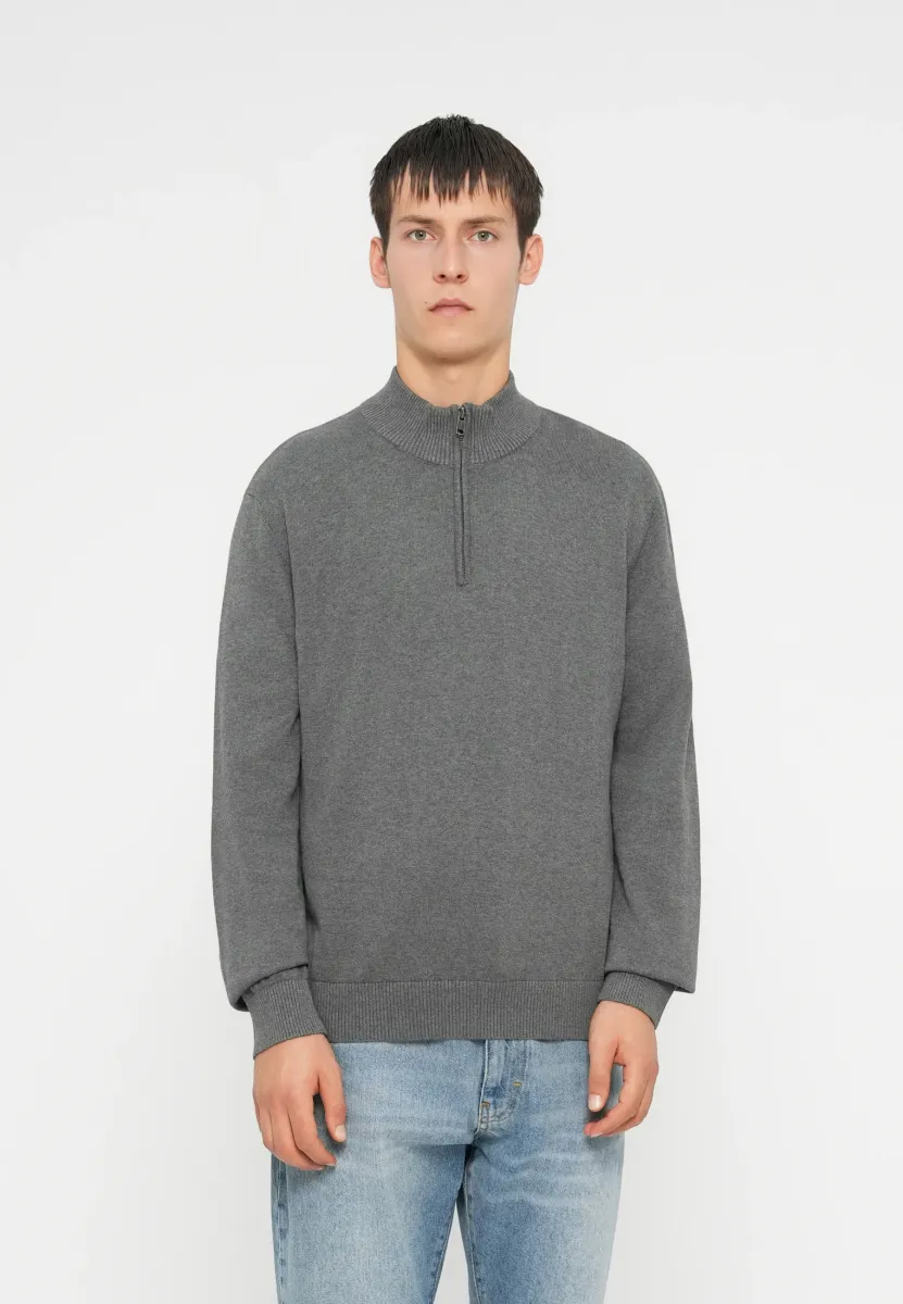 ZIP MOCK - Strickpullover - charcoal heather
