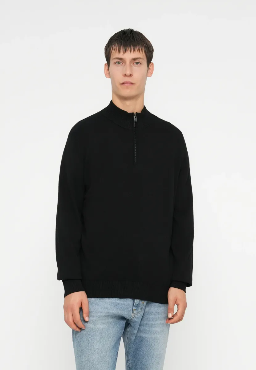 ZIP MOCK - Strickpullover - true black