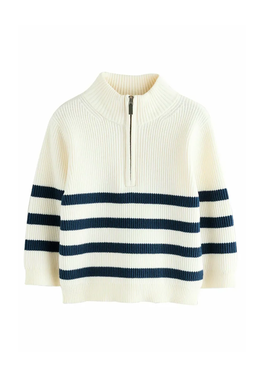 ZIP NECK - Strickpullover - ecru navy stripe
