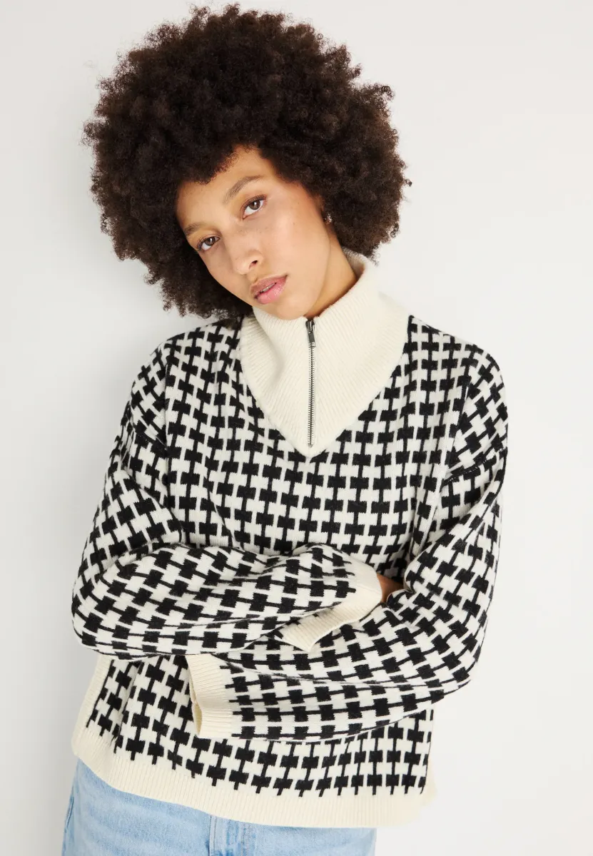 ZIP  - Strickpullover - egret/black