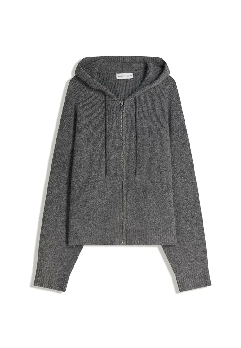 ZIP-UP HOODED  - Strickjacke - grey