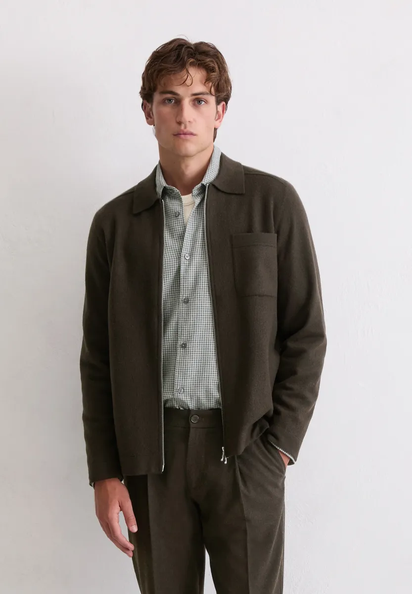 ZIPPED WITH BREAST POCKET - Strickjacke - burnt henna